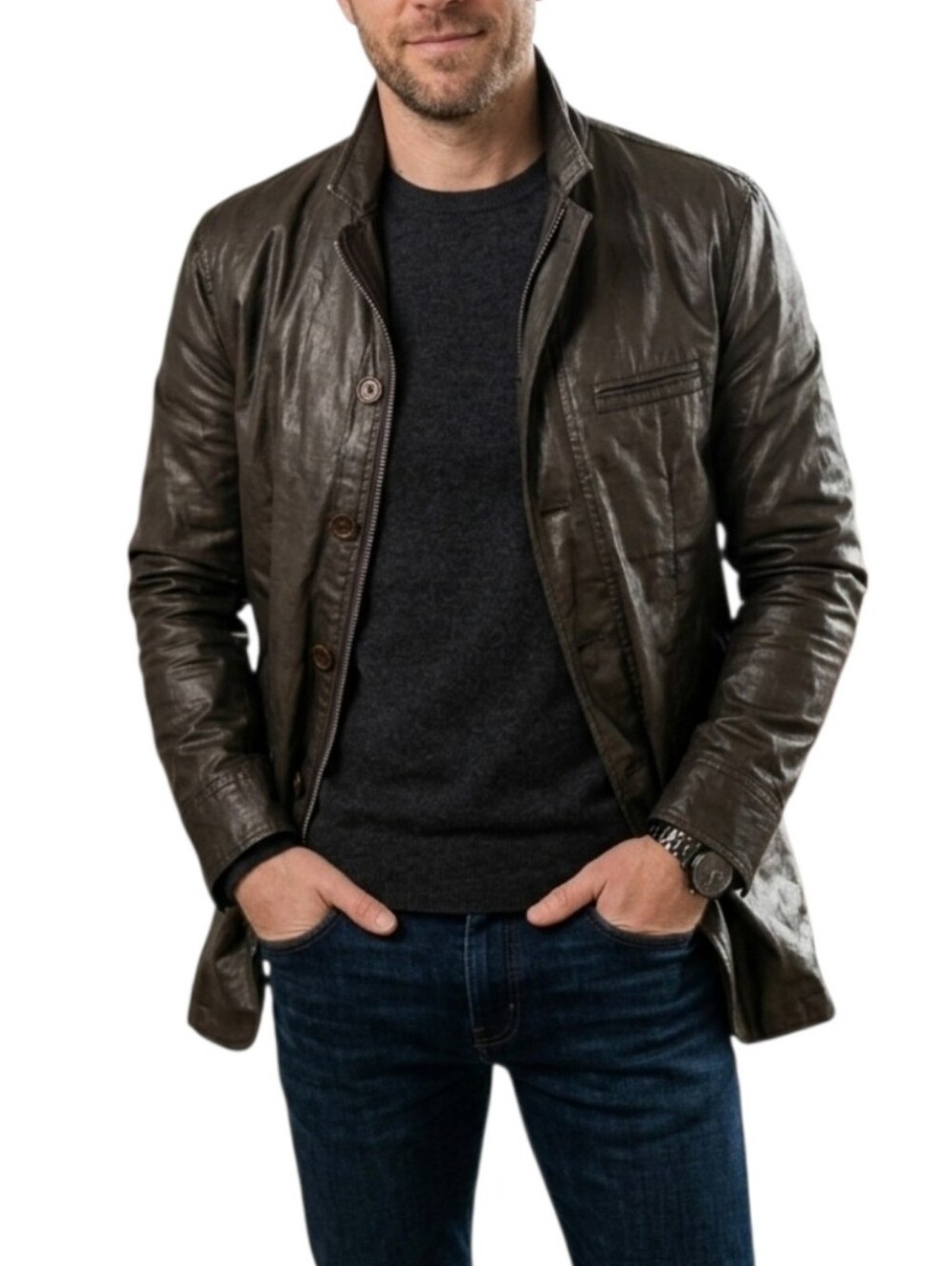 John Varvatos Jacket Men's Size 48 Dark Brown Linen Cotton Blend